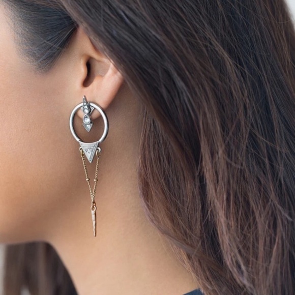 New”Two Tone Diamond Boho Earrings - Picture 2 of 7